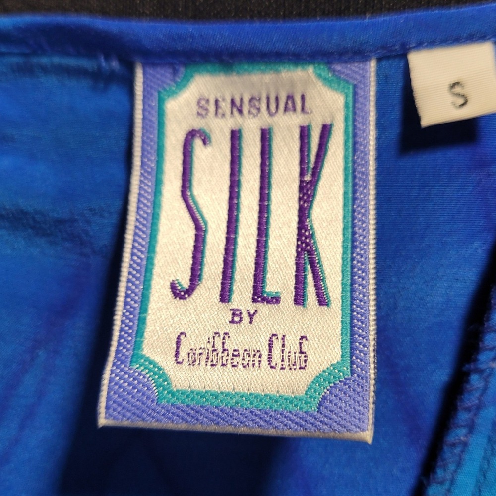 Vintage 90s 100% Silk Abstract Blue‎ Watercolor Maxi Dress S Resort SEE PHOTOS - Picture 5 of 8